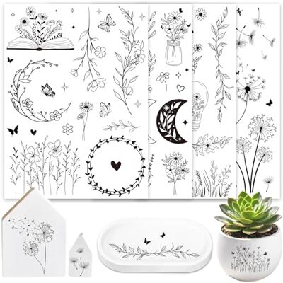 DOORIO 4 Blätter Rub On Sticker Pusteblume Wünscherfüller Transferaufkleber Selbstklebend Rub On Schwarze Blumen Aufkleber zum Basteln und Dekoration für Scrapbooking Möbel Glas Holz Keramik DOORIO 4 Blätter Rub On Sticker Pusteblume Wünscherfüller Transferaufkleber Selbstklebend Rub On Schwarze Blumen Aufkleber zum Basteln und Dekoration für Scrapbooking Möbel Glas Holz Keramik