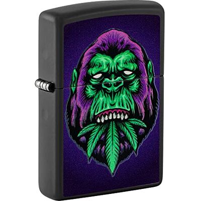 Zippo Sturmfeuerzeug Cannabis Gorilla Black Matte Finish, Black Light Effekt Nachfüllbar Wiederverwendbar Windfest Geschenkbox Made in USA Zippo Sturmfeuerzeug Cannabis Gorilla Black Matte Finish, Black Light Effekt Nachfüllbar Wiederverwendbar Windfest Geschenkbox Made in USA
