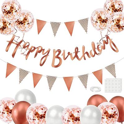 iWheat Geburtstag Dekoration Set, Roségold Geburtstagsdeko, Party Deko Geburtstag Set mit Happy Birthday Banner Dreiecksflaggen für Birthday Party Supplies iWheat Geburtstag Dekoration Set, Roségold Geburtstagsdeko, Party Deko Geburtstag Set mit Happy Birthday Banner Dreiecksflaggen für Birthday Party Supplies