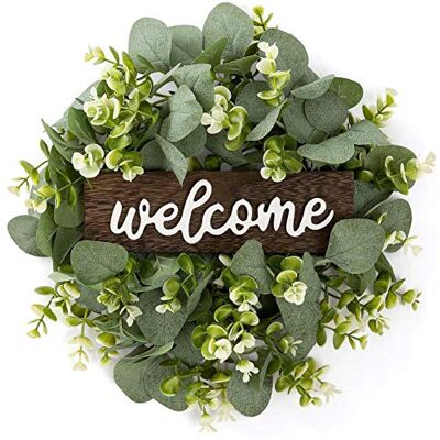 Qomcsrl Willkommen Schild mit Garlanden TüR Dekoration HäNgendes Schild mit KüNstlicher Eukalyptus Bauernhaus Veranda Dekoration Qomcsrl Willkommen Schild mit Garlanden TüR Dekoration HäNgendes Schild mit KüNstlicher Eukalyptus Bauernhaus Veranda Dekoration