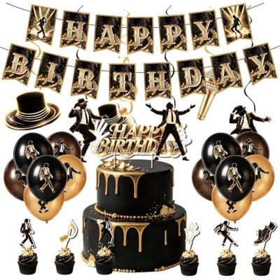 YUEcthynous Party-Dekoration Jazz-Tänzer in Schwarz und Gold, bestehend aus einem Banner in Schwarz und Gold, Tortendekoration, Cupcake-Dekoration und Luftballons, geeignet für Tanzpartys und Geburtstagsfeiern. YUEcthynous Party-Dekoration Jazz-Tänzer in Schwarz und Gold, bestehend aus einem Banner in Schwarz und Gold, Tortendekoration, Cupcake-Dekoration und Luftballons, geeignet für Tanzpartys und Geburtstagsfeiern.