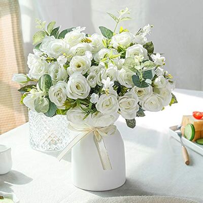 LESING Künstliche Seidenrose mit Vase, Kunstblumen, Hochzeitsblumen, Blumensträuße, Arrangement, Zuhause, Büro, Party, Tafelaufsatz, Tischdekoration (weiß) LESING Künstliche Seidenrose mit Vase, Kunstblumen, Hochzeitsblumen, Blumensträuße, Arrangement, Zuhause, Büro, Party, Tafelaufsatz, Tischdekoration (weiß)