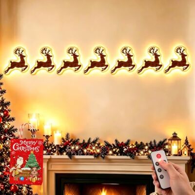 Ruhemeister Pro LED-Rentier-Wanddekoration, 3D-Leucht-Rentier for Wände Festliche Weihnachtsbeleuchtung, warmes, von hinten beleuchtetes Peel & Stick-Glühen im Eingangsbereich(J) Ruhemeister Pro LED-Rentier-Wanddekoration, 3D-Leucht-Rentier for Wände Festliche Weihnachtsbeleuchtung, warmes, von hinten beleuchtetes Peel & Stick-Glühen im Eingangsbereich(J)