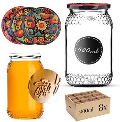 KADAX 8er Set Einmachgläser 900ml TO82 Bunte Blumen, Große Sturzgläser mit Schraubdeckel, Einkochgläser Fermentierglas für Gurken, Gemüse, Sauerteig KADAX 8er Set Einmachgläser 900ml TO82 Bunte Blumen, Große Sturzgläser mit Schraubdeckel, Einkochgläser Fermentierglas für Gurken, Gemüse, Sauerteig