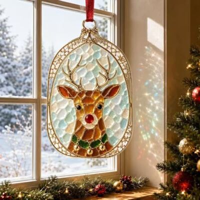 Nuvatrix Weihnachts-Sonnenfänger aus Glas, Buntglas-Stil, Acryl-Fensterdekoration, niedlicher Baum/Schneemann/Lebkuchen-Sonnenfänger, Panel für drinnen und draußen, Haus, Garten, Dekoration Nuvatrix Weihnachts-Sonnenfänger aus Glas, Buntglas-Stil, Acryl-Fensterdekoration, niedlicher Baum/Schneemann/Lebkuchen-Sonnenfänger, Panel für drinnen und draußen, Haus, Garten, Dekoration