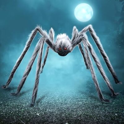 JOYIN 150cm Halloween-Riesenspinne, gruselige haarige Spinne, gefälschte große graue Requisiten für Hof, Terrasse, Rasen, Garten, Fenster, gruselige Halloween-Dekoration, Spukhäuser JOYIN 150cm Halloween-Riesenspinne, gruselige haarige Spinne, gefälschte große graue Requisiten für Hof, Terrasse, Rasen, Garten, Fenster, gruselige Halloween-Dekoration, Spukhäuser