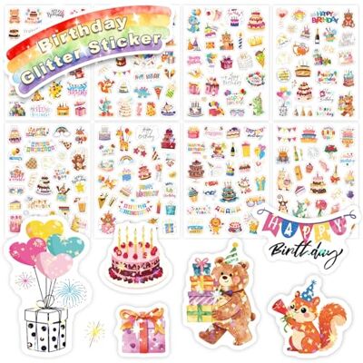 Gsraves Sticker Geburtstag für Kinder 8 PCS Glitzer Happy Birthday Aufkleber Wasserdicht Glitzersticker, Scrapbooking, Fotoalbum, Party-Deko für Erwachsene & Kinder Gsraves Sticker Geburtstag für Kinder 8 PCS Glitzer Happy Birthday Aufkleber Wasserdicht Glitzersticker, Scrapbooking, Fotoalbum, Party-Deko für Erwachsene & Kinder