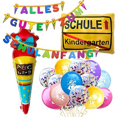 Unique ® Einschulung Deko Set – 3,2 m Girlande „Alles Gute zum Schulanfang“ + 15 ABC & Konfetti Luftballons + Zuckertüten-Folienballon + Ortsschild-Ballon – Deko für Schuleinführung Unique ® Einschulung Deko Set – 3,2 m Girlande „Alles Gute zum Schulanfang“ + 15 ABC & Konfetti Luftballons + Zuckertüten-Folienballon + Ortsschild-Ballon – Deko für Schuleinführung