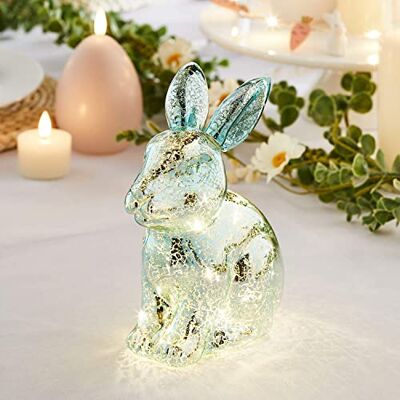 Lights4fun LED Osterhase Moderne Osterdekoration für Innen Bunny Glasfigur mit Timer Tischdeko zu Ostern und Frühling aus Borosilikatglas 17cm Hellblau Lights4fun LED Osterhase Moderne Osterdekoration für Innen Bunny Glasfigur mit Timer Tischdeko zu Ostern und Frühling aus Borosilikatglas 17cm Hellblau