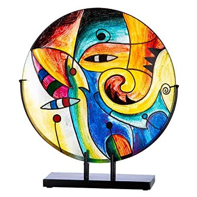 ART Dekoobjekt Skulptur auf schwarzem Metall Ständer Kunstobjekt handbemalt Mehrfarbig Höhe 41 cm ART Dekoobjekt Skulptur auf schwarzem Metall Ständer Kunstobjekt handbemalt Mehrfarbig Höhe 41 cm