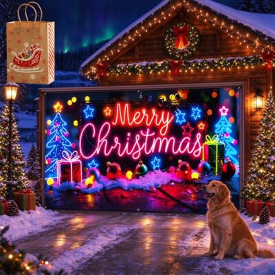 Jmwub Garagentor Banner Weihnachten für Außen, Santa mit Lieferwagen (480 * 200,1PC-B) Jmwub Garagentor Banner Weihnachten für Außen, Santa mit Lieferwagen (480 * 200,1PC-B)