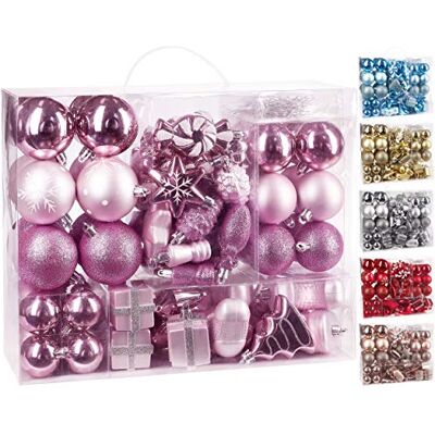 BRUBAKER 77-teiliges Set Weihnachtskugeln Christbaumschmuck Kunststoff Rosa / Silber BRUBAKER 77-teiliges Set Weihnachtskugeln Christbaumschmuck Kunststoff Rosa / Silber