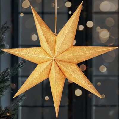 BRUBAKER 60 cm Weihnachtsstern für Innen LED Adventsstern Hängend Leuchtstern zum Aufhängen für Fensterdeko und Weihnachtsdeko 3D Papierstern Deko Weihnachten Gold BRUBAKER 60 cm Weihnachtsstern für Innen LED Adventsstern Hängend Leuchtstern zum Aufhängen für Fensterdeko und Weihnachtsdeko 3D Papierstern Deko Weihnachten Gold
