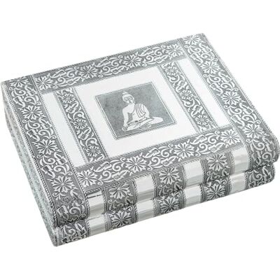 DRW Schmuckkästchen aus Metall in Buchform mit Spiegel und Buddha-Dekoration in Silber, Hindu-Stil, 27 x 21 x 7 cm DRW Schmuckkästchen aus Metall in Buchform mit Spiegel und Buddha-Dekoration in Silber, Hindu-Stil, 27 x 21 x 7 cm