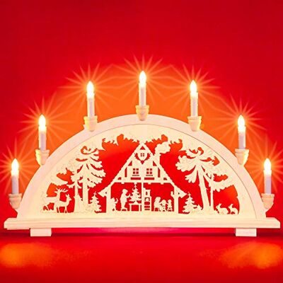 SIKORA LB57-7 klassicher Holz Schwibbogen beleuchteter Lichterbogen mit 7 Kerzen Motiv WALDHAUS Deko Weihanchten Breite ca. 59 cm SIKORA LB57-7 klassicher Holz Schwibbogen beleuchteter Lichterbogen mit 7 Kerzen Motiv WALDHAUS Deko Weihanchten Breite ca. 59 cm