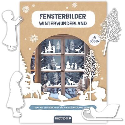 Papierdrachen Fensteraufkleber Winterwunderland 6 DIN A4 Stickerbögen mit winterlichen Motiven Weihnachtsdeko 2026 Kinderzimmer Wohnbereich statisch haftend Papierdrachen Fensteraufkleber Winterwunderland 6 DIN A4 Stickerbögen mit winterlichen Motiven Weihnachtsdeko 2026 Kinderzimmer Wohnbereich statisch haftend