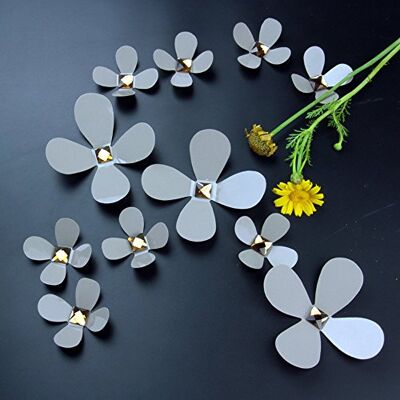 WALPLUS beige 3D Kristall Blumen Art Decals Home Restaurant Abnehmbarer selbstklebend Wandtattoo, beige, 10 x 18 x 3,5 cm, 12-teilig WALPLUS beige 3D Kristall Blumen Art Decals Home Restaurant Abnehmbarer selbstklebend Wandtattoo, beige, 10 x 18 x 3,5 cm, 12-teilig