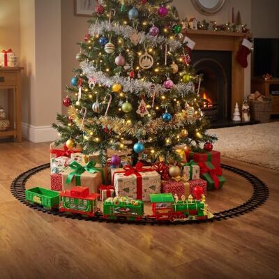 ECD Germany Weihnachtszug für den Weihnachtsbaum, Weihnachtsdeko elektrisch Deko Weihnachtseisenbahn mit Licht & Sound, Zug Dekoration um den Tannenbaum, einfache Montage, batteriebetrieben, oval/rund ECD Germany Weihnachtszug für den Weihnachtsbaum, Weihnachtsdeko elektrisch Deko Weihnachtseisenbahn mit Licht & Sound, Zug Dekoration um den Tannenbaum, einfache Montage, batteriebetrieben, oval/rund