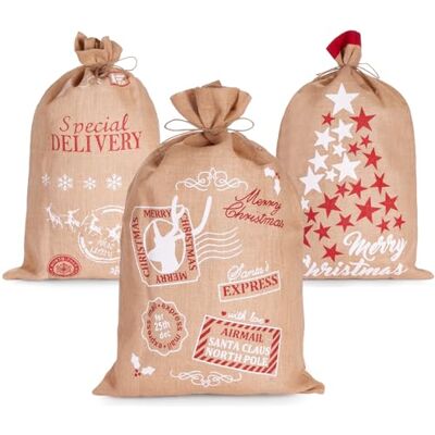 BRUBAKER 3er Set Weihnachtssack 80 cm Geschenksack aus Jute mit weihnachtlichen Motiven Nikolausbeutel zum Befüllen und Verpacken von Geschenken Weihnachtsdekoration Sack BRUBAKER 3er Set Weihnachtssack 80 cm Geschenksack aus Jute mit weihnachtlichen Motiven Nikolausbeutel zum Befüllen und Verpacken von Geschenken Weihnachtsdekoration Sack