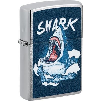Zippo Sturmfeuerzeug Shark, Brushed Chrome, Color Image Nachfüllbar Wiederverwendbar Windfestes Design Geschenkbox Made in USA Zippo Sturmfeuerzeug Shark, Brushed Chrome, Color Image Nachfüllbar Wiederverwendbar Windfestes Design Geschenkbox Made in USA