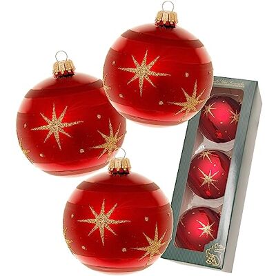 Krebs Glas Lauscha Weihnachtsdekoration/Christbaumschmuck aus Glas Weihnachtskugeln Motiv: Rot mit Komet 3 Stück Größe: ca. 8 cm Krebs Glas Lauscha Weihnachtsdekoration/Christbaumschmuck aus Glas Weihnachtskugeln Motiv: Rot mit Komet 3 Stück Größe: ca. 8 cm