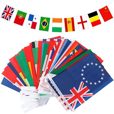 G2PLUS 12.5M Flaggenkette, 50 Länderflaggen, Länder Flaggen Welt, Dekorative Länder Fahnen Wimpelkette für Eurovision Liederwettbewerb, Fußball-EM und WM Deko G2PLUS 12.5M Flaggenkette, 50 Länderflaggen, Länder Flaggen Welt, Dekorative Länder Fahnen Wimpelkette für Eurovision Liederwettbewerb, Fußball-EM und WM Deko