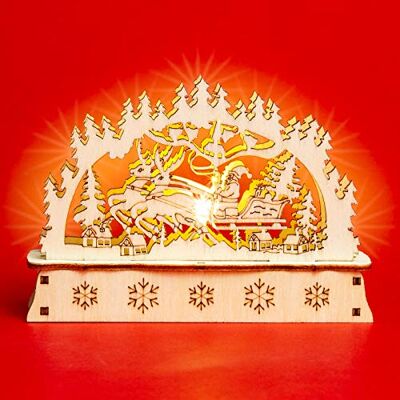 SIKORA LB-MINI Mini Schwibbogen aus Holz mit LED Beleuchtung Farbe:Motiv Weihnachtsmann mit Rentierschlitten SIKORA LB-MINI Mini Schwibbogen aus Holz mit LED Beleuchtung Farbe:Motiv Weihnachtsmann mit Rentierschlitten