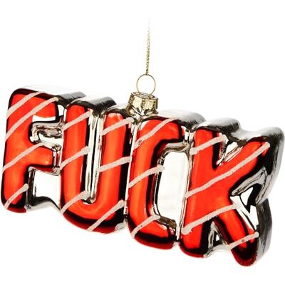 BRUBAKER Fuck Schriftzug Rot Weiß Handbemalte Weihnachtskugel aus Glas Mundgeblasene Christbaumschmuck Figur im Weihnachtsdesign lustig Deko Anhänger Baumkugel 15 cm BRUBAKER Fuck Schriftzug Rot Weiß Handbemalte Weihnachtskugel aus Glas Mundgeblasene Christbaumschmuck Figur im Weihnachtsdesign lustig Deko Anhänger Baumkugel 15 cm