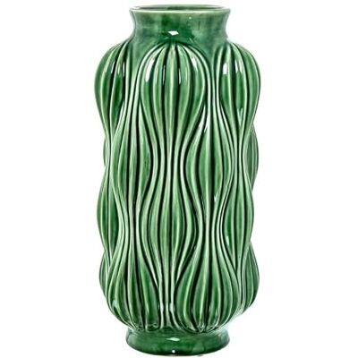 DRW Bodenvase mit gestreiften Formen aus Keramik in glänzendem Grün, 38 x 20 x 20 cm DRW Bodenvase mit gestreiften Formen aus Keramik in glänzendem Grün, 38 x 20 x 20 cm