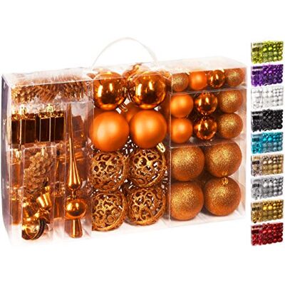 BRUBAKER 101-teiliges Set Weihnachtskugeln mit Baumspitze Orange Christbaumschmuck für den Weihnachtsbaum BRUBAKER 101-teiliges Set Weihnachtskugeln mit Baumspitze Orange Christbaumschmuck für den Weihnachtsbaum