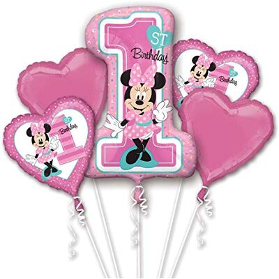 amscan 3437901 Folienballon Minnie 1st Birthday, 5 Stück, 1. Geburtstag Deko, Helium Ballons, Ballon Bouquet amscan 3437901 Folienballon Minnie 1st Birthday, 5 Stück, 1. Geburtstag Deko, Helium Ballons, Ballon Bouquet