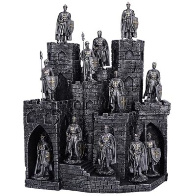 Nemesis Now Ritter des Turms Display mit 48 Ritter Figurenset 25cm, Harz, Silber, Mittelalterliches Schloss mit 48 Ritterfiguren-Set, Ritterartikel, gegossen aus feinstem Harz, handbemalt Nemesis Now Ritter des Turms Display mit 48 Ritter Figurenset 25cm, Harz, Silber, Mittelalterliches Schloss mit 48 Ritterfiguren-Set, Ritterartikel, gegossen aus feinstem Harz, handbemalt