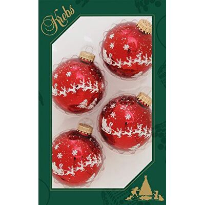 Krebs Glas Lauscha Weihnachtsdekoration/Christbaumschmuck aus Glas Weihnachtskugeln Motiv: Rot Rentiere Schneeflocken 4 Stück Größe: ca. 7 cm Krebs Glas Lauscha Weihnachtsdekoration/Christbaumschmuck aus Glas Weihnachtskugeln Motiv: Rot Rentiere Schneeflocken 4 Stück Größe: ca. 7 cm