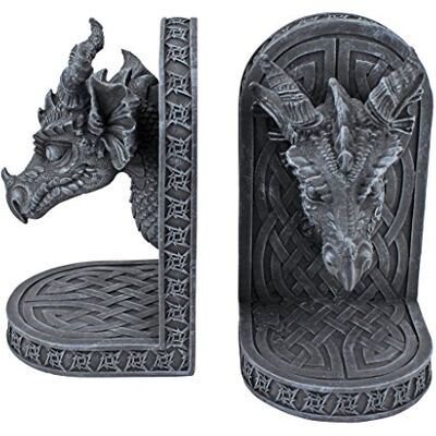 Design Toscano Grauer Mönch Buchstützen mit Drachen, 11,5 x 4 x 19 cm Design Toscano Grauer Mönch Buchstützen mit Drachen, 11,5 x 4 x 19 cm