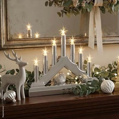 hellum , LED-Kerzenleuchter, Schwibbogen, Kunststoff, Silber, 7 warm-weiße LEDs, 16x13 cm, Indoor, batteriebetrieben (2AA), Weihnachts-Dekoration, 520934 hellum , LED-Kerzenleuchter, Schwibbogen, Kunststoff, Silber, 7 warm-weiße LEDs, 16x13 cm, Indoor, batteriebetrieben (2AA), Weihnachts-Dekoration, 520934