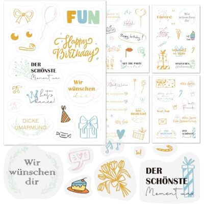 BIROYAL 9 Blätter Sticker Geburtstag Erwachsene Kinder, 130+ Transparent Aufkleber Happy birthday deko, Aufkleber Geburtstag für Fotoalbum Gästebuch Scrapbook Zubehör Geschenke, 12 x 17 cm BIROYAL 9 Blätter Sticker Geburtstag Erwachsene Kinder, 130+ Transparent Aufkleber Happy birthday deko, Aufkleber Geburtstag für Fotoalbum Gästebuch Scrapbook Zubehör Geschenke, 12 x 17 cm