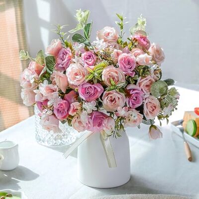 LESING Künstliche Seidenrose mit Vase, künstliche Blumen, Hochzeitsblumen, Blumensträuße, Arrangement, Zuhause, Büro, Party, Tischdekoration (Rosa) LESING Künstliche Seidenrose mit Vase, künstliche Blumen, Hochzeitsblumen, Blumensträuße, Arrangement, Zuhause, Büro, Party, Tischdekoration (Rosa)