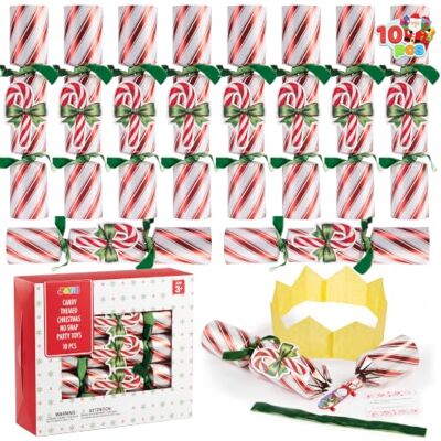 JOYIN Knallbonbons Weihnachten 10er-Set im Zuckerstangen Motiv, Christmas Crackers für Festliche Tischdekoration & Silvester Partyspaß, Rote & weiße Weihnachtsknaller mit Spielzeug und Papierkrone JOYIN Knallbonbons Weihnachten 10er-Set im Zuckerstangen Motiv, Christmas Crackers für Festliche Tischdekoration & Silvester Partyspaß, Rote & weiße Weihnachtsknaller mit Spielzeug und Papierkrone