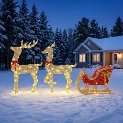 Outsunny 3-TLG. beleuchtetes Weihnachts-Rentier- und Schlitten-Set, 123 cm Glitzernde Outdoor-Weihnachtsdeko mit 200 warmweißen LEDs, 8 Modi und Timer, ideal für Terrasse und Garten Outsunny 3-TLG. beleuchtetes Weihnachts-Rentier- und Schlitten-Set, 123 cm Glitzernde Outdoor-Weihnachtsdeko mit 200 warmweißen LEDs, 8 Modi und Timer, ideal für Terrasse und Garten