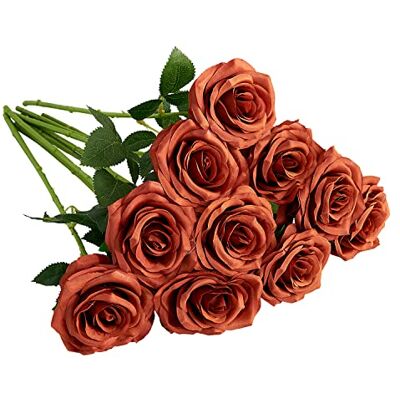 IUKnot Künstliche Rosen, offener Blumenstrauß, künstliche Rosenstiele für Hochzeitsarrangement, Brautstrauß, Tafelaufsatz, künstliche Seidenblumen, gebranntes Orange, 10 Stück IUKnot Künstliche Rosen, offener Blumenstrauß, künstliche Rosenstiele für Hochzeitsarrangement, Brautstrauß, Tafelaufsatz, künstliche Seidenblumen, gebranntes Orange, 10 Stück