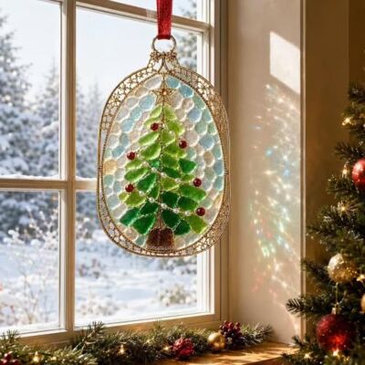 Nuvatrix Weihnachts-Sonnenfänger aus Glas, Buntglas-Stil, Acryl-Fensterdekoration, niedlicher Baum/Schneemann/Lebkuchen-Sonnenfänger, Panel für drinnen und draußen, Haus, Garten, Dekoration Nuvatrix Weihnachts-Sonnenfänger aus Glas, Buntglas-Stil, Acryl-Fensterdekoration, niedlicher Baum/Schneemann/Lebkuchen-Sonnenfänger, Panel für drinnen und draußen, Haus, Garten, Dekoration