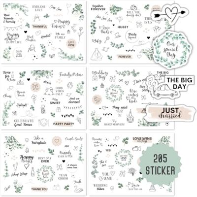 Things of Happiness Sticker Hochzeit Gästebuch 205 Aufkleber Fotoalbum Hochzeit Vintage Sticker für Scrapbook Standesamt Wedding Deko Grün Eucalyptus (Hochzeit Grün Eucalyptus) Things of Happiness Sticker Hochzeit Gästebuch 205 Aufkleber Fotoalbum Hochzeit Vintage Sticker für Scrapbook Standesamt Wedding Deko Grün Eucalyptus (Hochzeit Grün Eucalyptus)