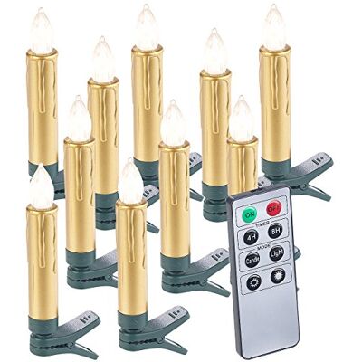 Lunartec Weihnachtsbeleuchtung: 10er-Set LED-Weihnachtsbaum-Kerzen mit Fernbedienung und Timer, gold (Kabellose Weihnachtskerzen, Weihnachtsbaumkerzen Fernbedienung, Weihnachtsmann) Lunartec Weihnachtsbeleuchtung: 10er-Set LED-Weihnachtsbaum-Kerzen mit Fernbedienung und Timer, gold (Kabellose Weihnachtskerzen, Weihnachtsbaumkerzen Fernbedienung, Weihnachtsmann)