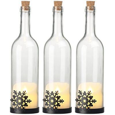 Lunartec LED-Bottle-Light: 3er-Set Deko-Glasflasche, LED-Kerze & bewegliche Flamme, Schneeflocke (Deko-Flaschen Glas, Flaschen-Licht, Gläser) Lunartec LED-Bottle-Light: 3er-Set Deko-Glasflasche, LED-Kerze & bewegliche Flamme, Schneeflocke (Deko-Flaschen Glas, Flaschen-Licht, Gläser)