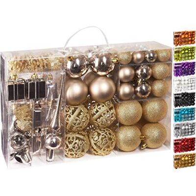 BRUBAKER 101-teiliges Set Weihnachtskugeln mit Baumspitze Champagner Christbaumschmuck BRUBAKER 101-teiliges Set Weihnachtskugeln mit Baumspitze Champagner Christbaumschmuck