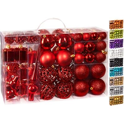 BRUBAKER 101-teiliges Set Weihnachtskugeln mit Baumspitze Rot Christbaumschmuck für den Weihnachtsbaum BRUBAKER 101-teiliges Set Weihnachtskugeln mit Baumspitze Rot Christbaumschmuck für den Weihnachtsbaum