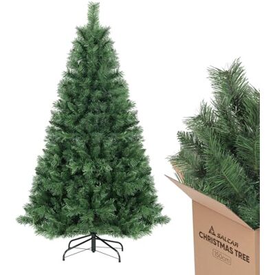 SALCAR Künstlicher Weihnachtsbaum 150 cm 1,5m mit Metallständer und Handschuhen, Tannenbaum aus PVC zur Weihnachtsdekoration im Innenbereich SALCAR Künstlicher Weihnachtsbaum 150 cm 1,5m mit Metallständer und Handschuhen, Tannenbaum aus PVC zur Weihnachtsdekoration im Innenbereich