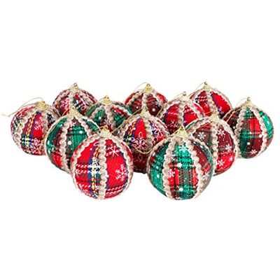 Toyland christmasshop 12er Set Weihnachtskugeln Schottenkaro rot mit cremefarbener und schwarzer Dekoration Toyland christmasshop 12er Set Weihnachtskugeln Schottenkaro rot mit cremefarbener und schwarzer Dekoration