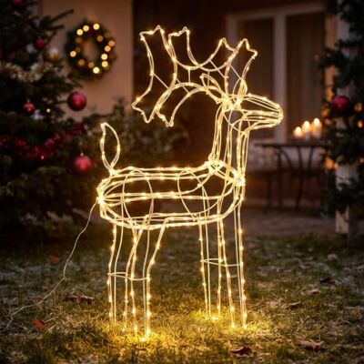 SALCAR 90cm LED Weihnachtsrentier, beleuchtete Rentier-Figur aus Metall 220 LEDs, stabiles Stahlgestell, robuste Standfestigkeit, wetterfest gegen Wind & Schnee, langlebige Weihnachtsbeleuchtung SALCAR 90cm LED Weihnachtsrentier, beleuchtete Rentier-Figur aus Metall 220 LEDs, stabiles Stahlgestell, robuste Standfestigkeit, wetterfest gegen Wind & Schnee, langlebige Weihnachtsbeleuchtung