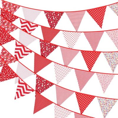 G2PLUS 10M Süße Beidseitig Wimpel Girlande Stoff: Rot Bunting Wimpelkette, Stoffgirlande mit 36 STK Farbenfroh Wimpeln für Hochzeits Geburtstag Party,Kinderzimmer-Deko G2PLUS 10M Süße Beidseitig Wimpel Girlande Stoff: Rot Bunting Wimpelkette, Stoffgirlande mit 36 STK Farbenfroh Wimpeln für Hochzeits Geburtstag Party,Kinderzimmer-Deko